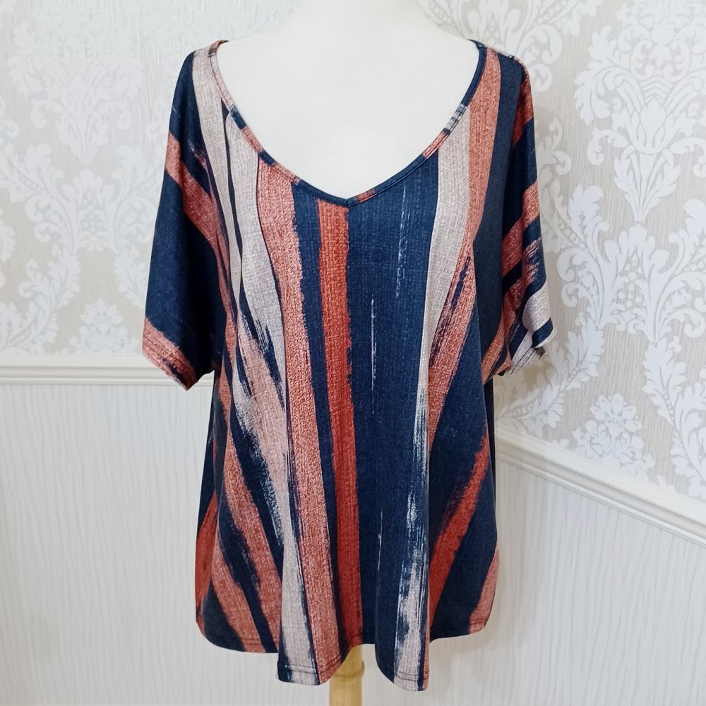 Women’s Navy & Rust Striped V-Neck Top